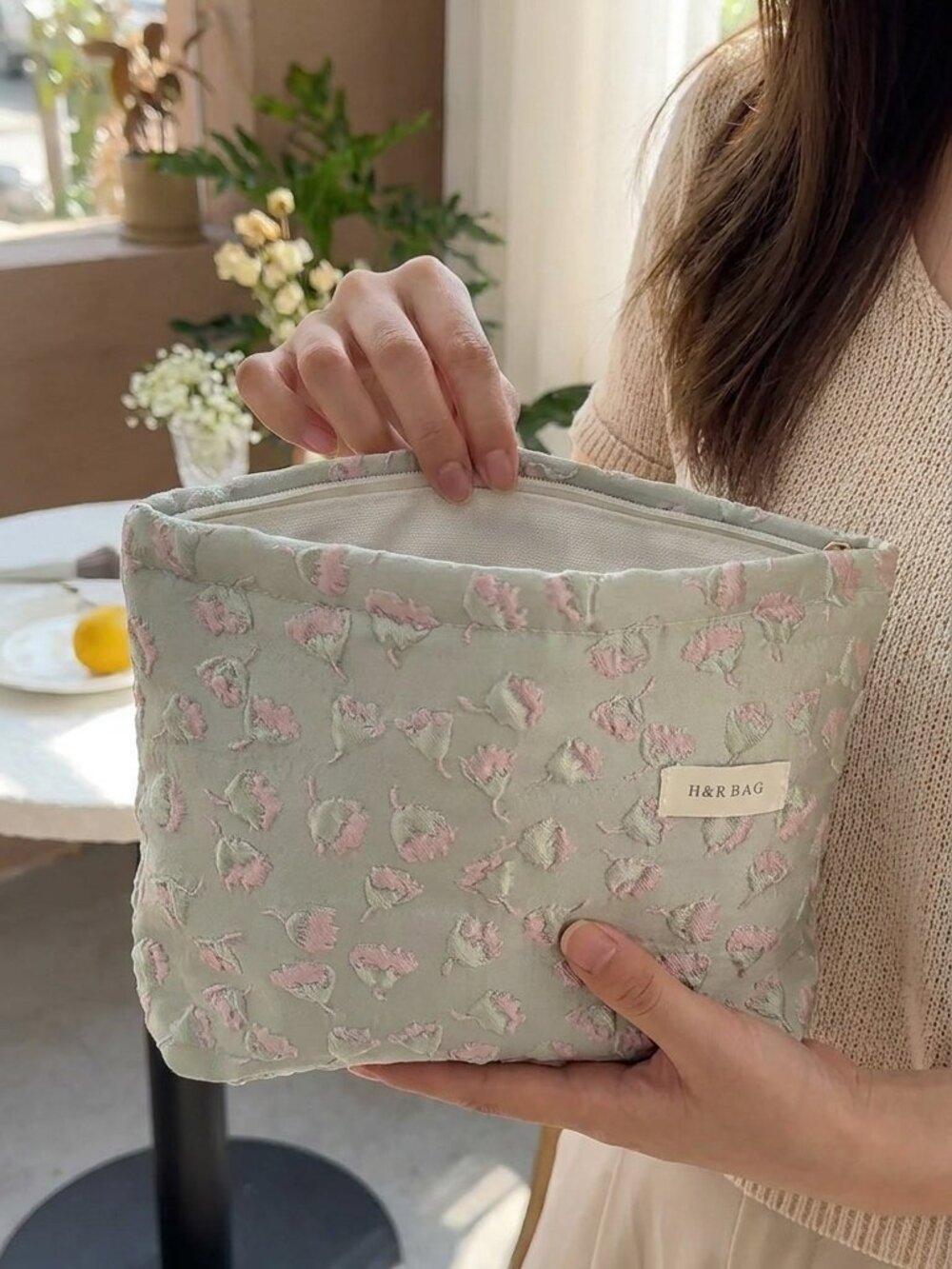 Floral make up bag pink